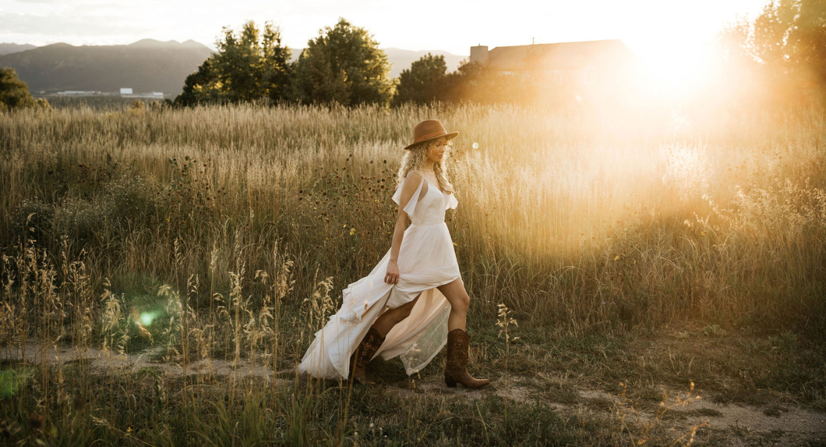 Colorado Mountain Bridal Shoot: Boho Dress, Cowboy Boots, and the Rockies